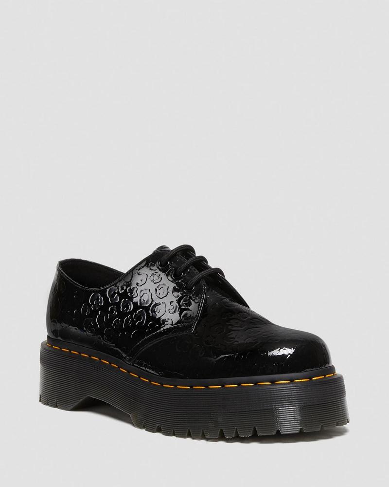 Black Men\'s Dr Martens 1461 Leopard Emboss Patent Leather Platform Shoes | CA 620JPQ